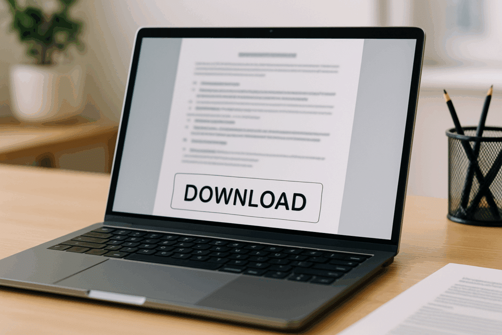 Laptop mit Download-Knopf auf Bildschirm